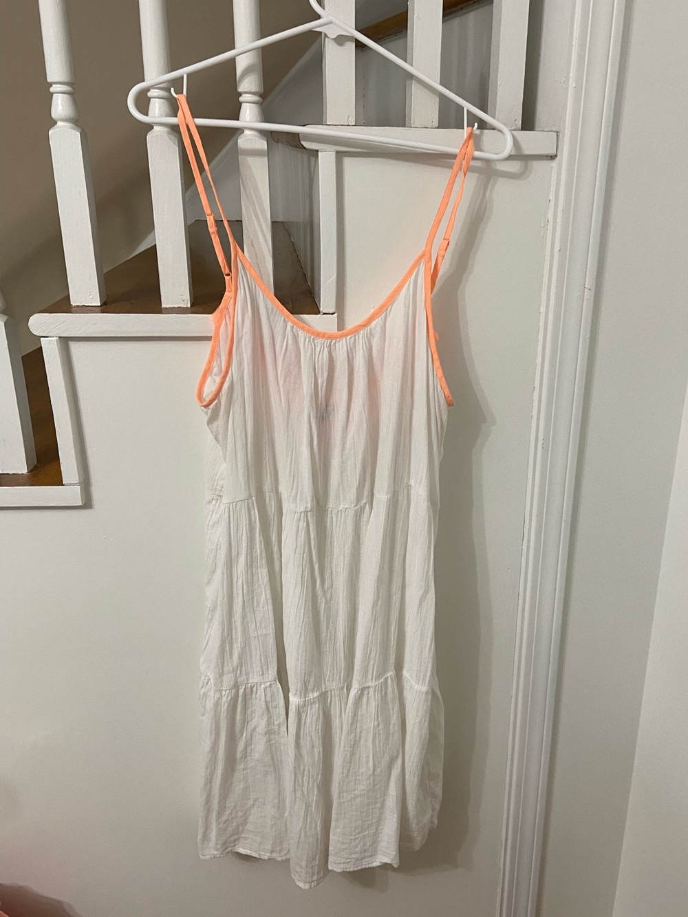 aerie White Swim Coverup with Neon Coral Straps & Tassels